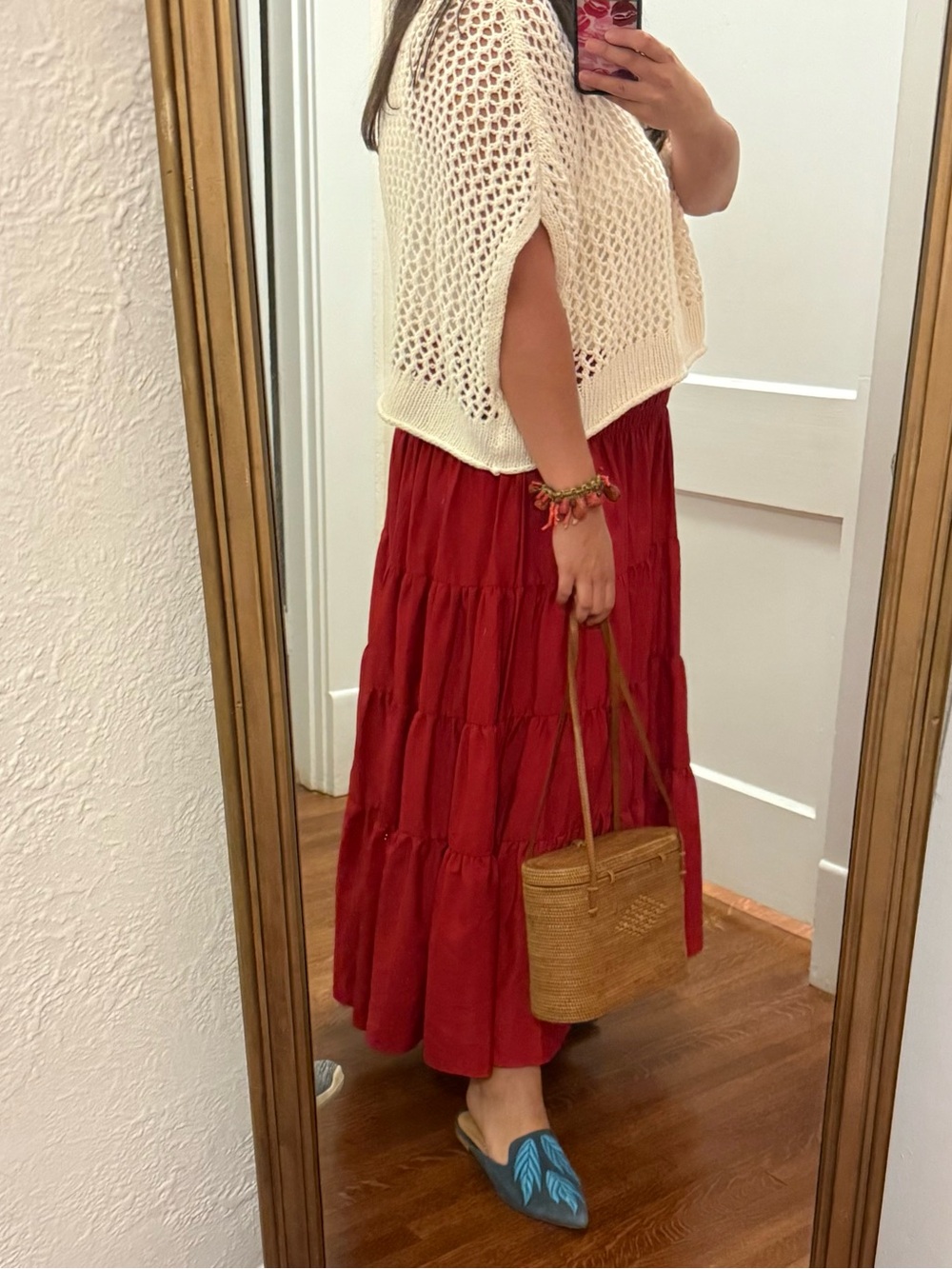 Lauren Ralph Lauren Red Tiered Maxi Skirt - Picture 2 of 10